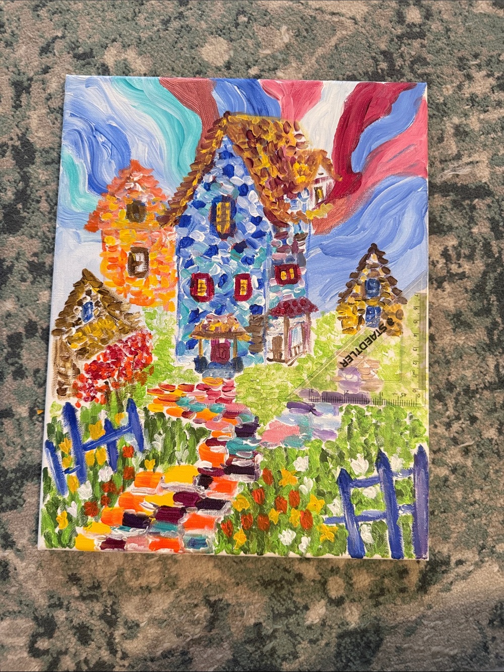 Cottage Village — original acrylic painting made by my mom